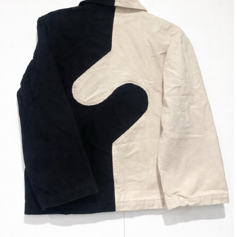 Stewart Enslow short jacket Womens small black cream button front soft canvas - Picture 3 of 5